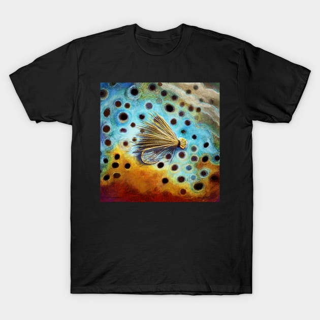 Elk Caddis Wild Brown Trout T-Shirt by fishweardesigns